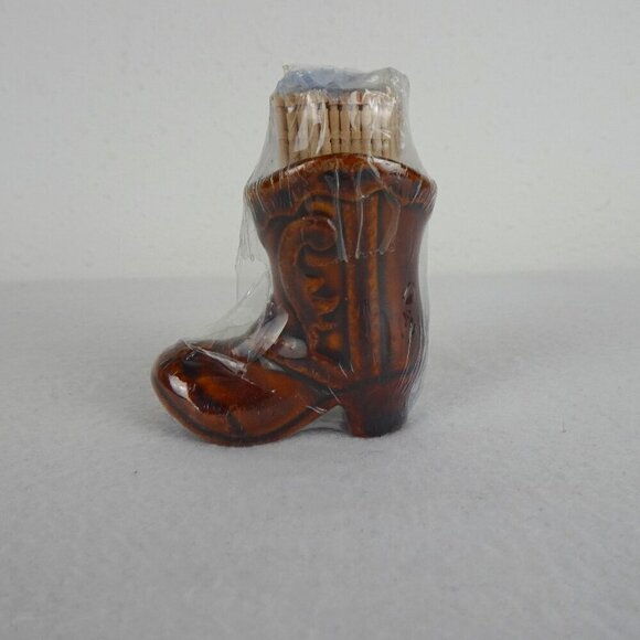 Toothpick Holder Cowboy Boot Brown Ceramic Western - Picture 1 of 10